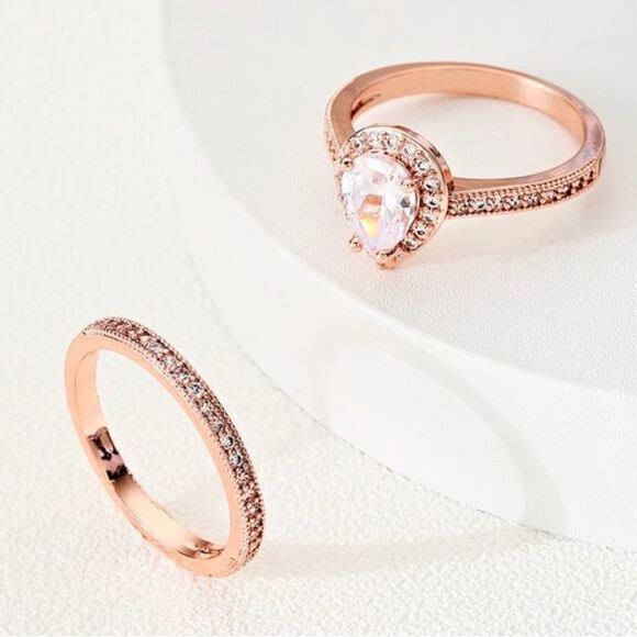 Rose Gold Gemstone CZ Ring Set - Picture 2 of 3